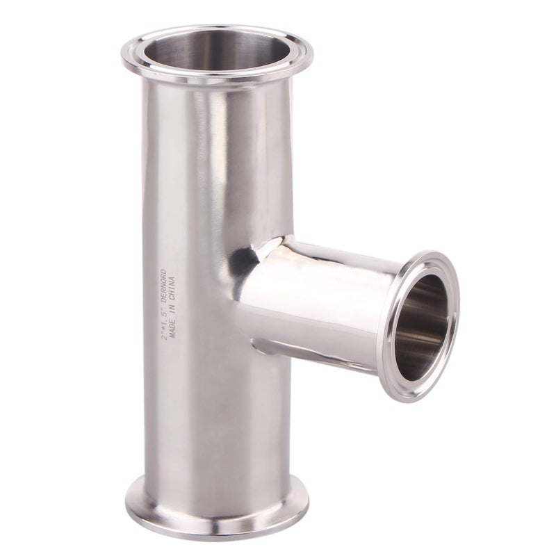 DERNORD Reducing Clamp Tee 3 Way Stainless Steel 304 Sanitary Fitting (2 inch x 2 inch x 1.5 inch) - Image 1
